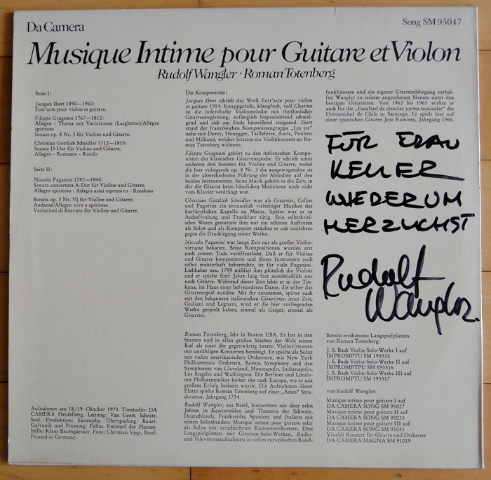 바이올린 & 기타 리사이틀,Roman Totenberg,Rudolf Wangler,싸인포함,독일 초반 LP